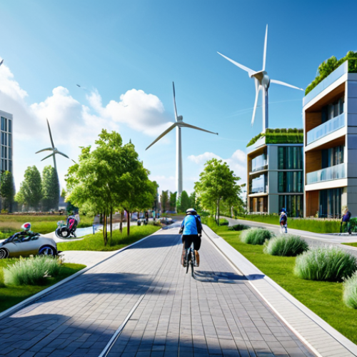 Home 6 온실가스 배출의 주요 원인 - Sustainable Cityscape**
"A modern cityscape featuring solar panels on rooftops and wind turbines in...