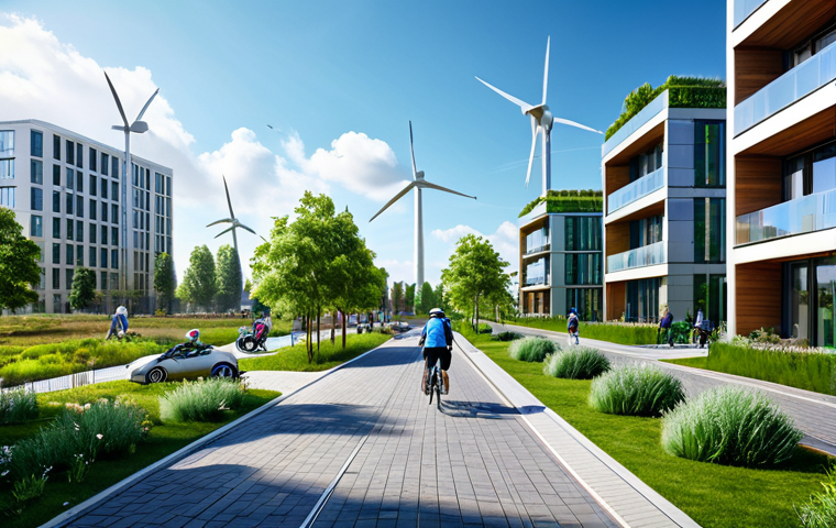 온실가스 배출의 주요 원인 - Sustainable Cityscape**
"A modern cityscape featuring solar panels on rooftops and wind turbines in...