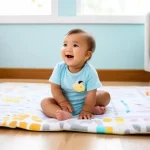 Home 16 물 부족 문제 해결 - A joyful toddler, around 18 months old, giggling as they sit on a soft, colorful playmat in a bright...