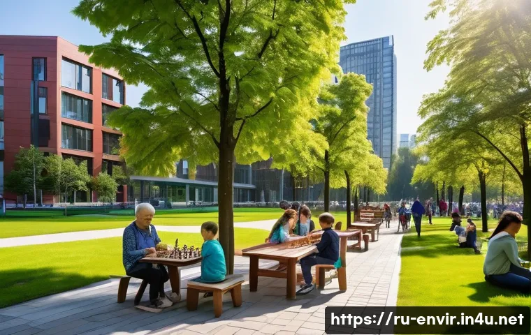 도시 환경 문제와 해결책 - **Urban Green Oasis: A Glimpse of Serenity in the City**
A vibrant, sunlit city park in a modern...