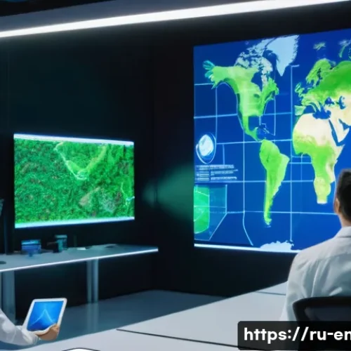 Home 13 환경 연구 동향 - **Prompt:** A diverse group of young scientists and environmentalists, all dressed in clean, modern ...