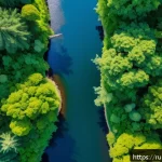 Home 23 환경 지속 가능성 평가 - A detailed aerial view of a lush forest landscape monitored by multiple drones equipped with environ...