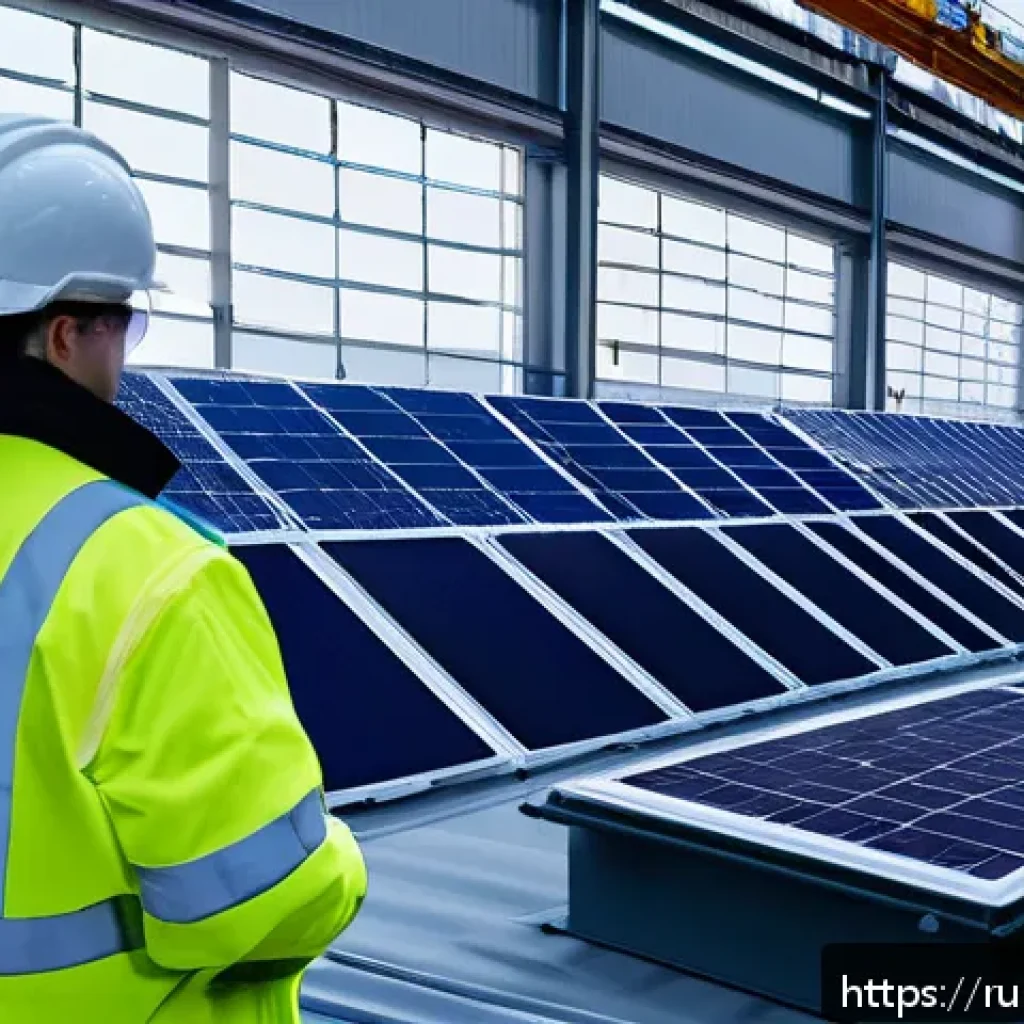 탄소 배출권 제도의 효과성 - A large modern industrial factory in Russia transitioning to renewable energy, featuring solar panel...